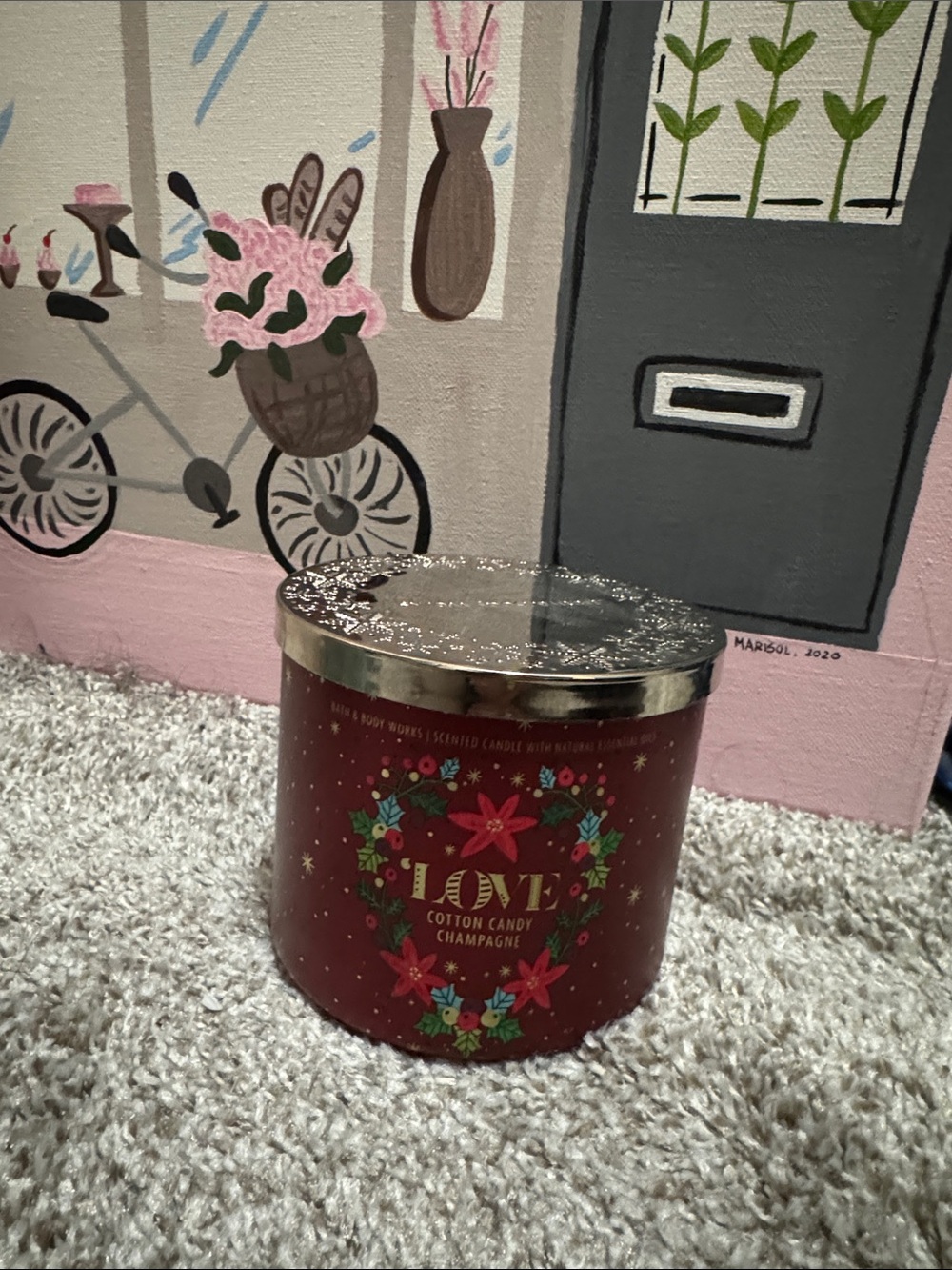 Bath & Body Works Red Holiday 'JOY' Cotton Candy Champagne 3-Wick Candle